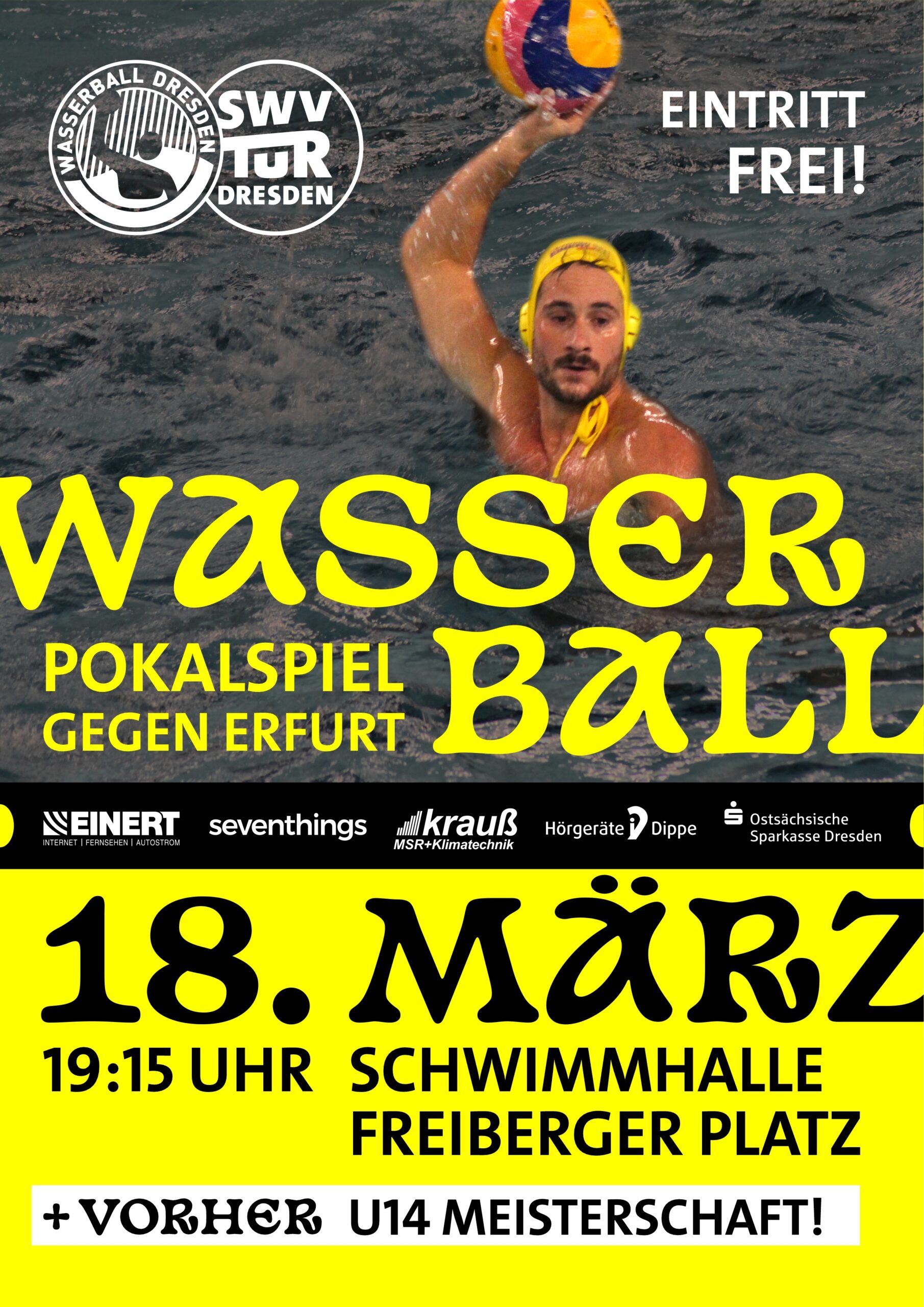 Plakat Wasserball Pokalspiel Dresden gegen Erfurt am 18. März 2023