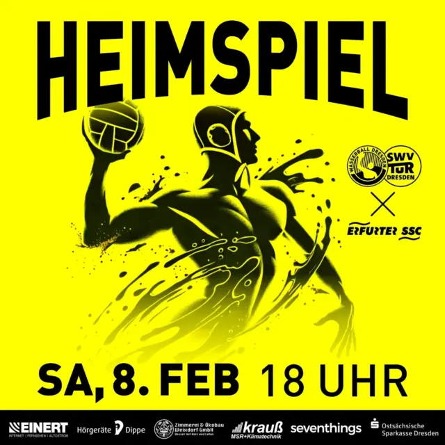 🤽 Nicht verpassen!
Heimspiel 2. Wasserball Liga Ost
08.02.25, 18:00 Uhr gg. Erfurt
#swvtur #dresden #wasserball #teamplayer #zweiteliga